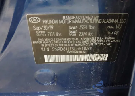 2020 Hyundai Elantra Sel from USA, damaged, VIN 5NPD84LF5LH541098